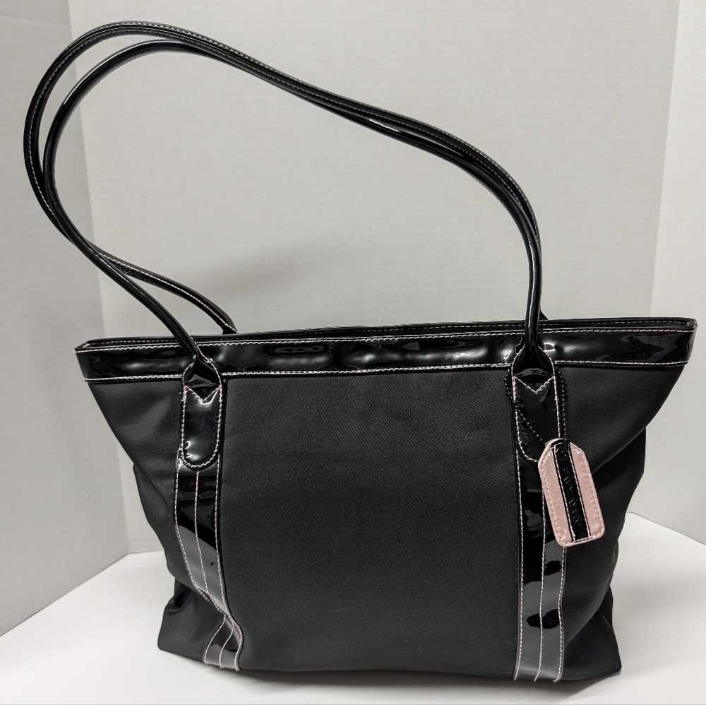 Mary Kay Tote Handbag Black Nylon Patent Leather Shoulder Bag